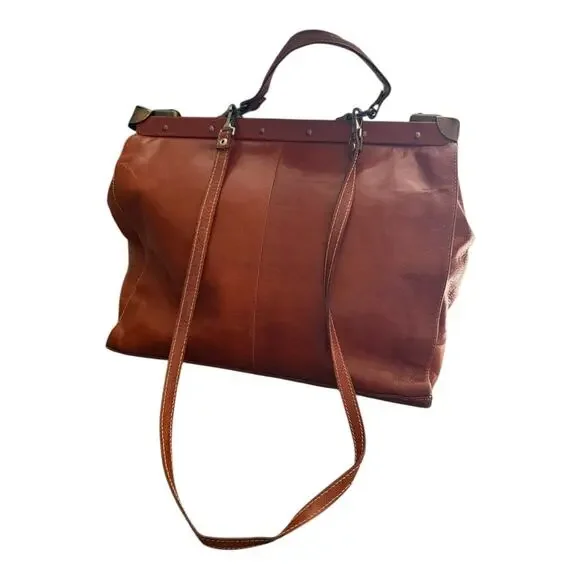 Vintage Brown Leather Satchel Tote Business Bag with Detachable Shoulder Strap - Picture 15 of 16